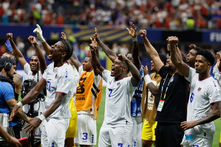 The Cape Verdean national team celebrate a milestone: obtaining their first point in the FIFA World Cup after holding the to be World Champions Spain to a goalless draw.